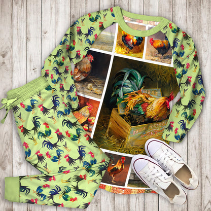 Rooster Pajama Set | Pajamas | Cotton Sleepwear Sets | Soft Long Sleeve Pjs | Raglan Shirt and Pants Set