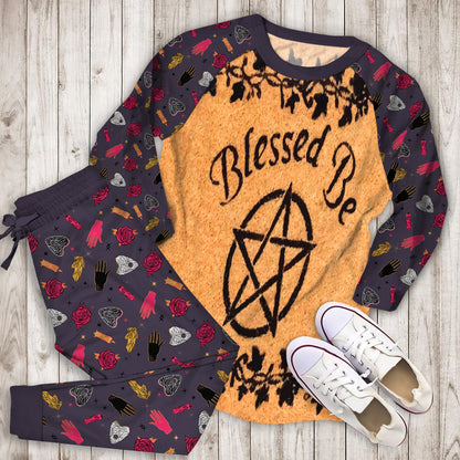 Wicca Blessed Be Pajama Set | Pajamas | Cotton Sleepwear Sets | Soft Long Sleeve Pjs | Raglan Shirt and Pants Set