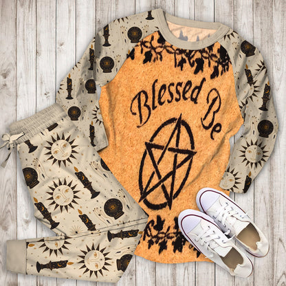Wicca Blessed Be Pajama Set | Pajamas | Cotton Sleepwear Sets | Soft Long Sleeve Pjs | Raglan Shirt and Pants Set