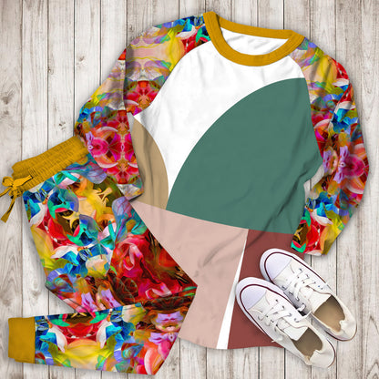 Abstract Geometric Pajama Set | Pajamas | Cotton Sleepwear Sets | Soft Long Sleeve Pjs | Raglan Shirt and Pants Set