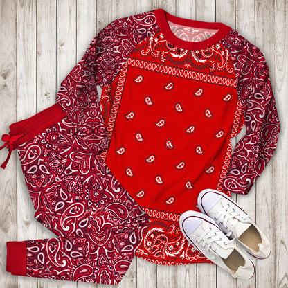 Bandana Red Pajama Set | Pajamas | Cotton Sleepwear Sets | Soft Long Sleeve Pjs | Raglan Shirt and Pants Set