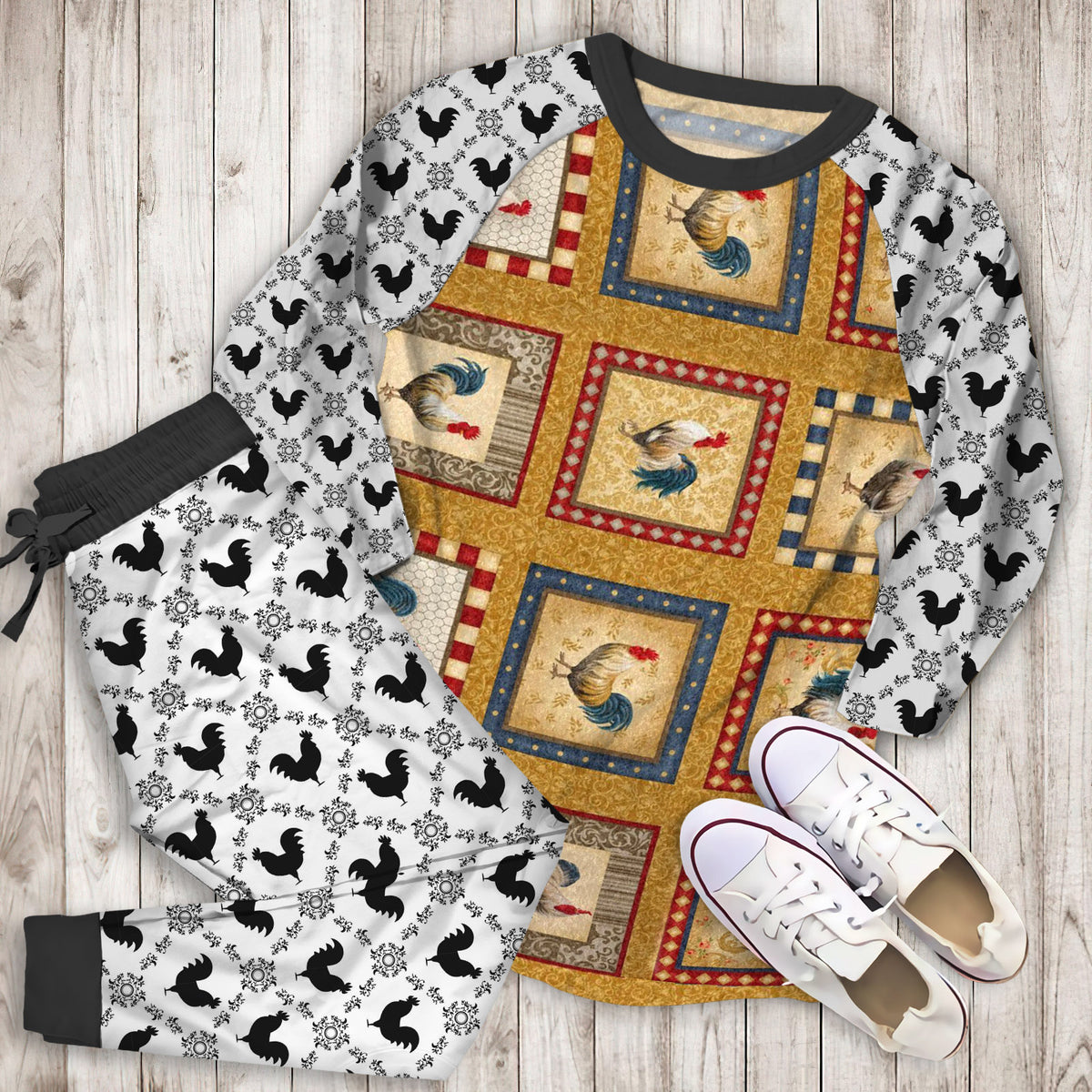 Rooster Pajama Set | Pajamas | Cotton Sleepwear Sets | Soft Long Sleeve Pjs | Raglan Shirt and Pants Set