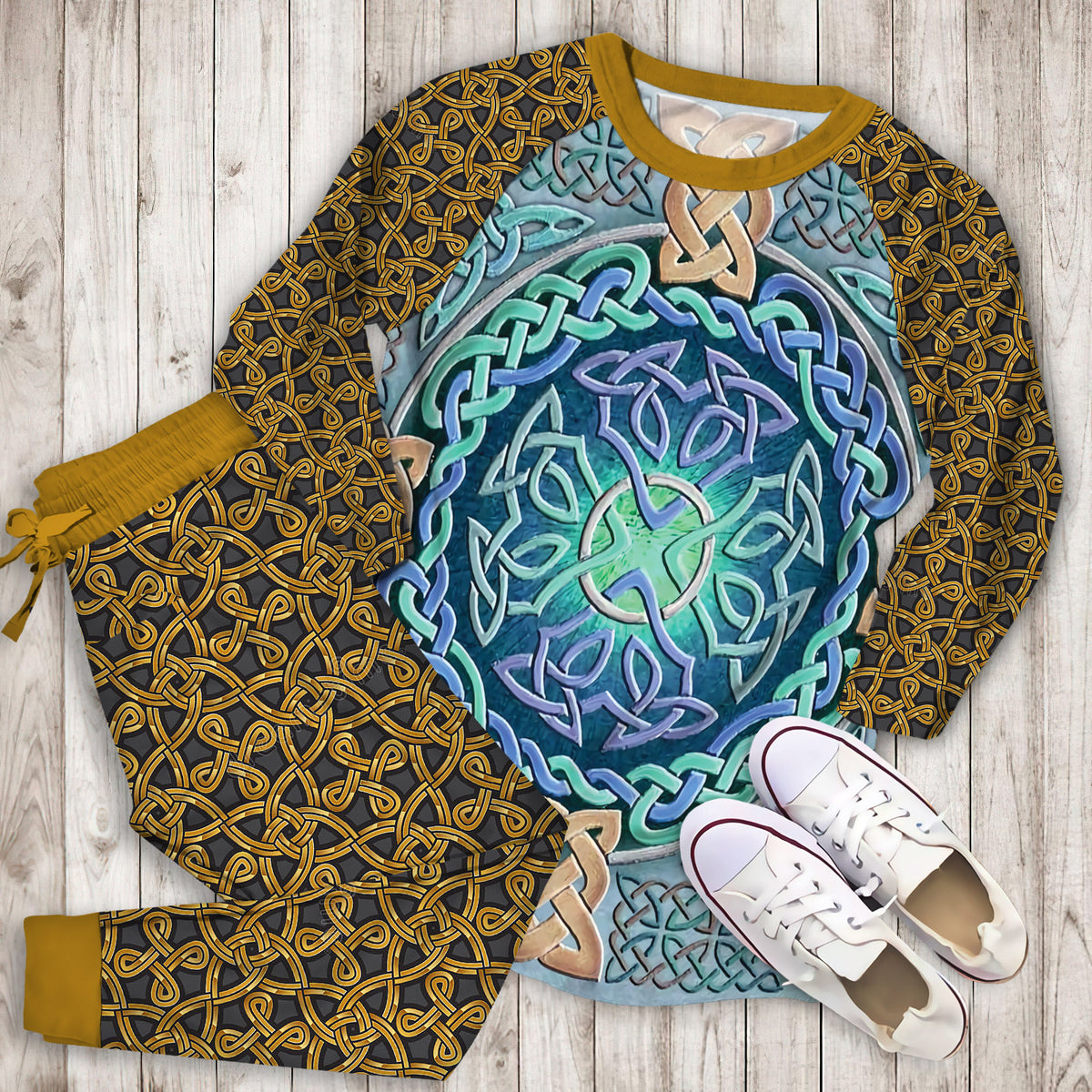 Celtic Eye Of The World Pajama Set | Pajamas | Cotton Sleepwear Sets | Soft Long Sleeve Pjs | Raglan Shirt and Pants Set