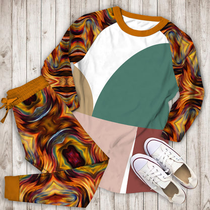 Abstract Geometric Pajama Set | Pajamas | Cotton Sleepwear Sets | Soft Long Sleeve Pjs | Raglan Shirt and Pants Set