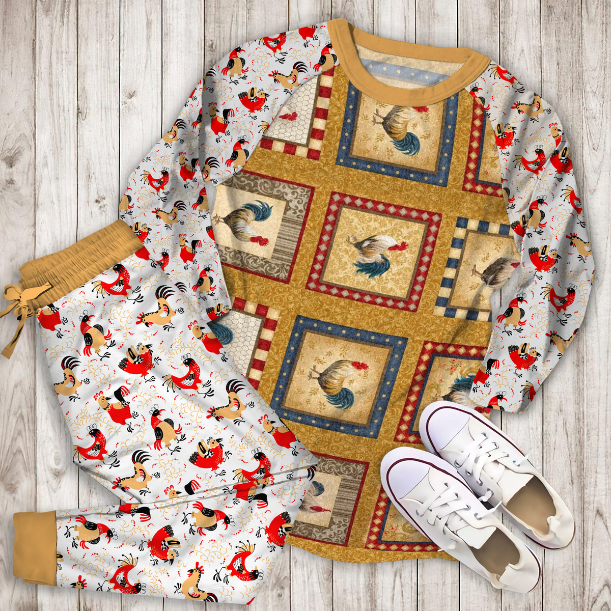 Rooster Pajama Set | Pajamas | Cotton Sleepwear Sets | Soft Long Sleeve Pjs | Raglan Shirt and Pants Set