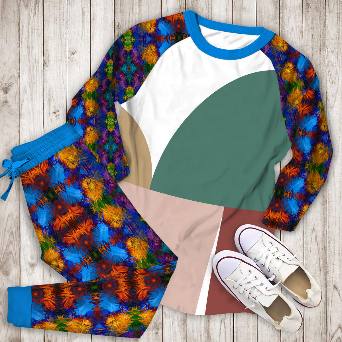 Abstract Geometric Pajama Set | Pajamas | Cotton Sleepwear Sets | Soft Long Sleeve Pjs | Raglan Shirt and Pants Set