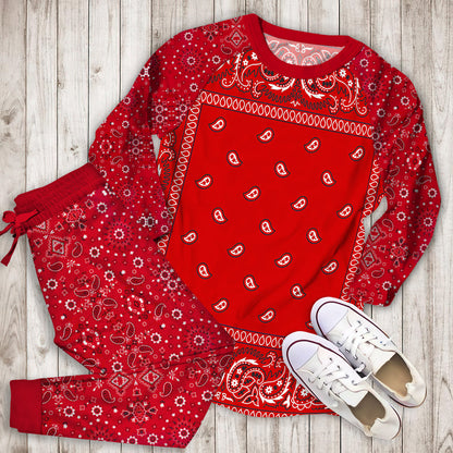 Bandana Red Pajama Set | Pajamas | Cotton Sleepwear Sets | Soft Long Sleeve Pjs | Raglan Shirt and Pants Set