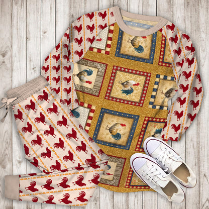 Rooster Pajama Set | Pajamas | Cotton Sleepwear Sets | Soft Long Sleeve Pjs | Raglan Shirt and Pants Set