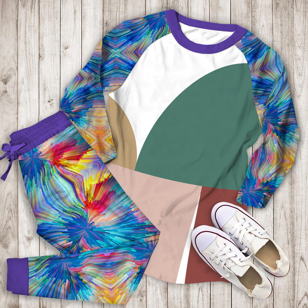Abstract Geometric Pajama Set | Pajamas | Cotton Sleepwear Sets | Soft Long Sleeve Pjs | Raglan Shirt and Pants Set