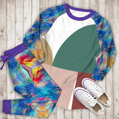 Abstract Geometric Pajama Set | Pajamas | Cotton Sleepwear Sets | Soft Long Sleeve Pjs | Raglan Shirt and Pants Set