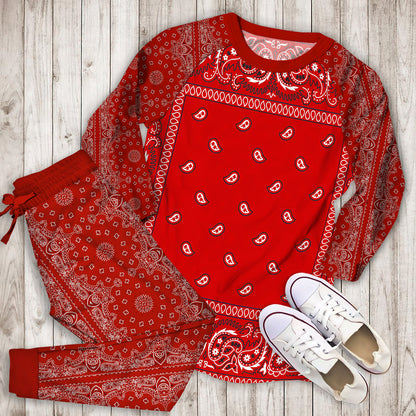Bandana Red Pajama Set | Pajamas | Cotton Sleepwear Sets | Soft Long Sleeve Pjs | Raglan Shirt and Pants Set