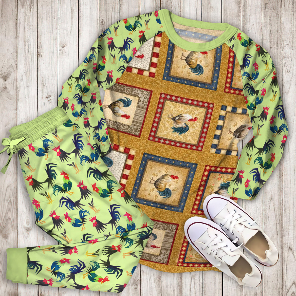 Rooster Pajama Set | Pajamas | Cotton Sleepwear Sets | Soft Long Sleeve Pjs | Raglan Shirt and Pants Set
