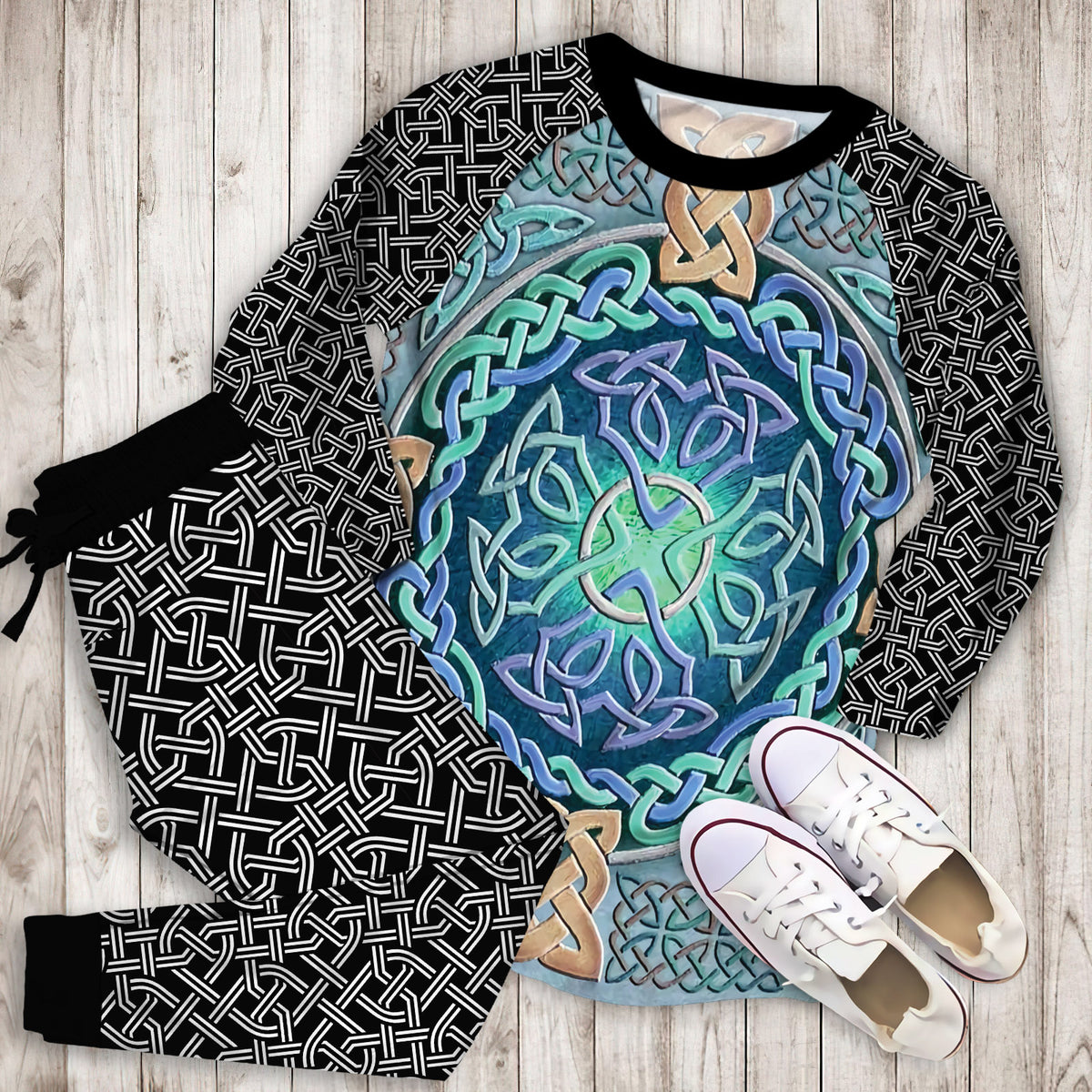 Celtic Eye Of The World Pajama Set | Pajamas | Cotton Sleepwear Sets | Soft Long Sleeve Pjs | Raglan Shirt and Pants Set