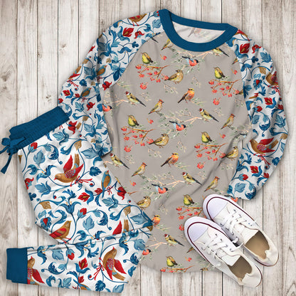 Birds Pattern Pajama Set | Pajamas | Cotton Sleepwear Sets | Soft Long Sleeve Pjs | Raglan Shirt and Pants Set