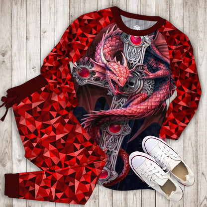 Limited Edition Red Dragon And Cross Pajama Set |Sleepwear Pjs Sets | Raglan Shirt Pants Set