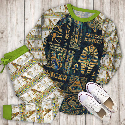 Egyptian Hieroglyphs And Deities Pajama Set |Sleepwear Pjs Sets | Raglan Shirt Pants Set
