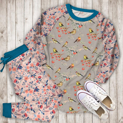 Birds Pattern Pajama Set | Pajamas | Cotton Sleepwear Sets | Soft Long Sleeve Pjs | Raglan Shirt and Pants Set