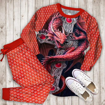 Limited Edition Red Dragon And Cross Pajama Set |Sleepwear Pjs Sets | Raglan Shirt Pants Set