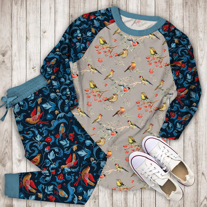Birds Pattern Pajama Set | Pajamas | Cotton Sleepwear Sets | Soft Long Sleeve Pjs | Raglan Shirt and Pants Set