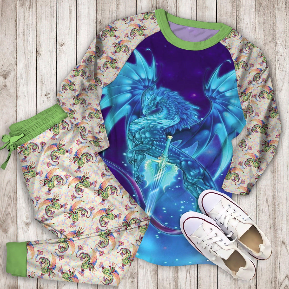 Dragon Pajama Set | Pajamas | Cotton Sleepwear Sets | Soft Long Sleeve Pjs | Raglan Shirt and Pants Set