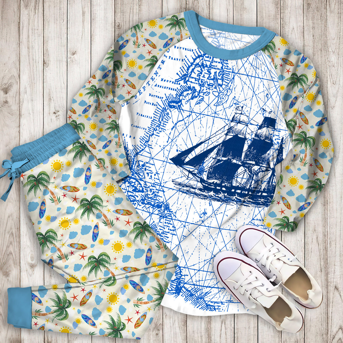 Best Beach Anchor Pajama Set | Pajamas | Cotton Sleepwear Sets | Soft Long Sleeve Pjs | Raglan Shirt and Pants Set
