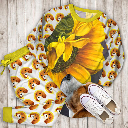 Beagle Mom Sunflower Pajama Set |Sleepwear Pjs Sets | Raglan Shirt Pants Set