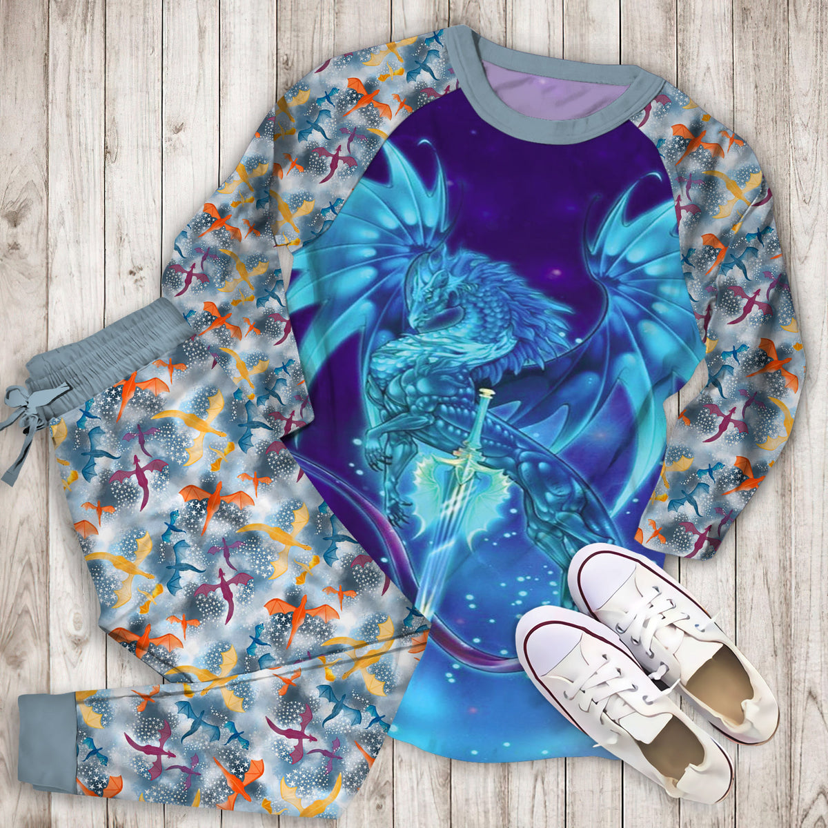 Dragon Pajama Set | Pajamas | Cotton Sleepwear Sets | Soft Long Sleeve Pjs | Raglan Shirt and Pants Set
