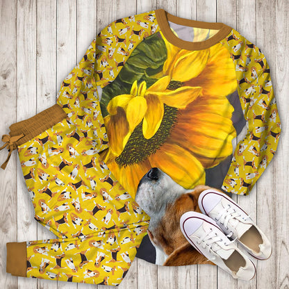 Beagle Mom Sunflower Pajama Set |Sleepwear Pjs Sets | Raglan Shirt Pants Set