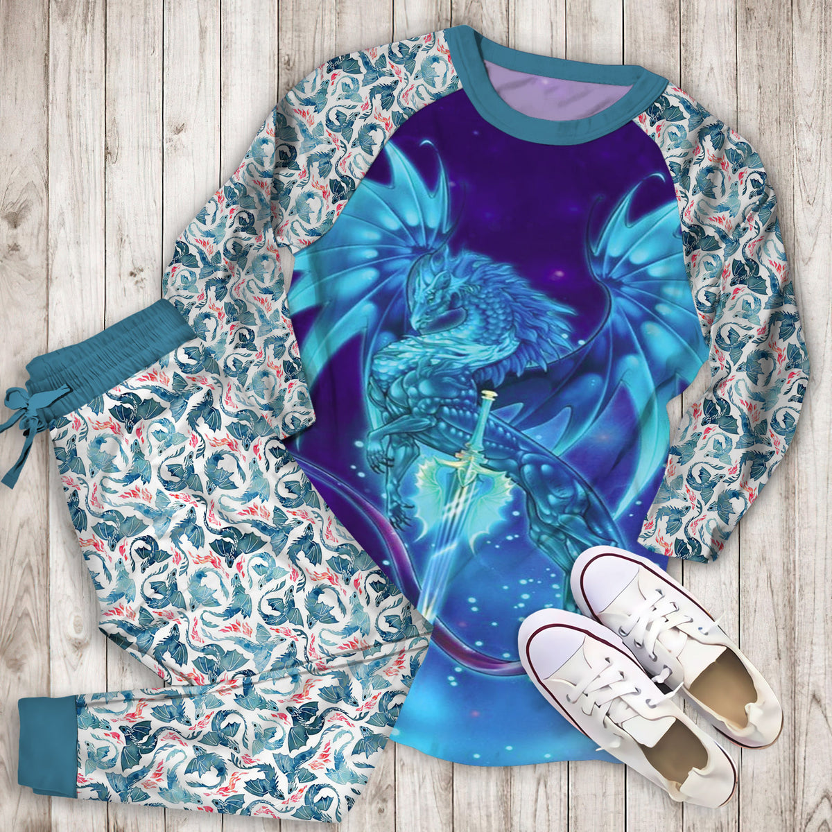 Dragon Pajama Set | Pajamas | Cotton Sleepwear Sets | Soft Long Sleeve Pjs | Raglan Shirt and Pants Set