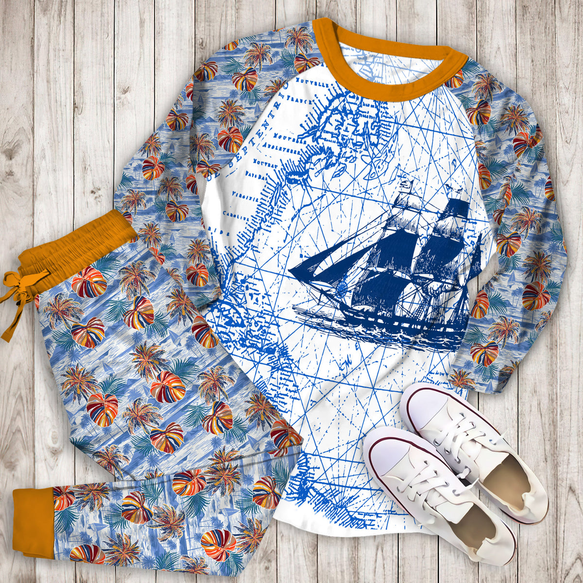 Best Beach Anchor Pajama Set | Pajamas | Cotton Sleepwear Sets | Soft Long Sleeve Pjs | Raglan Shirt and Pants Set