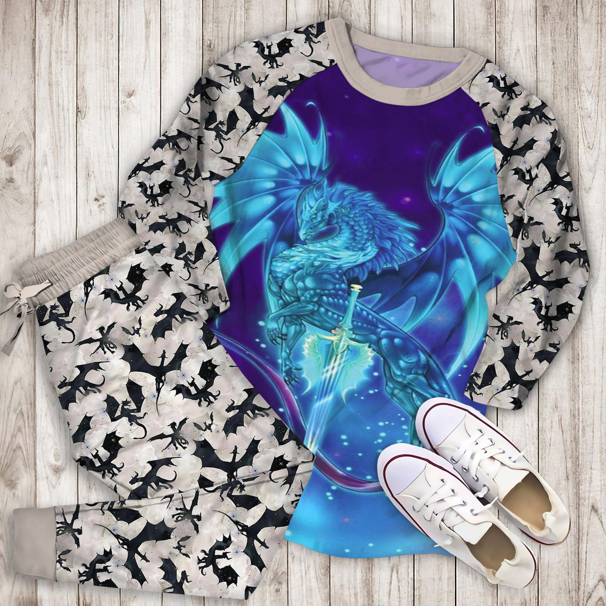 Dragon Pajama Set | Pajamas | Cotton Sleepwear Sets | Soft Long Sleeve Pjs | Raglan Shirt and Pants Set