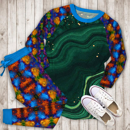 Abstract Green Gold Pajama Set | Pajamas | Cotton Sleepwear Sets | Soft Long Sleeve Pjs | Raglan Shirt and Pants Set