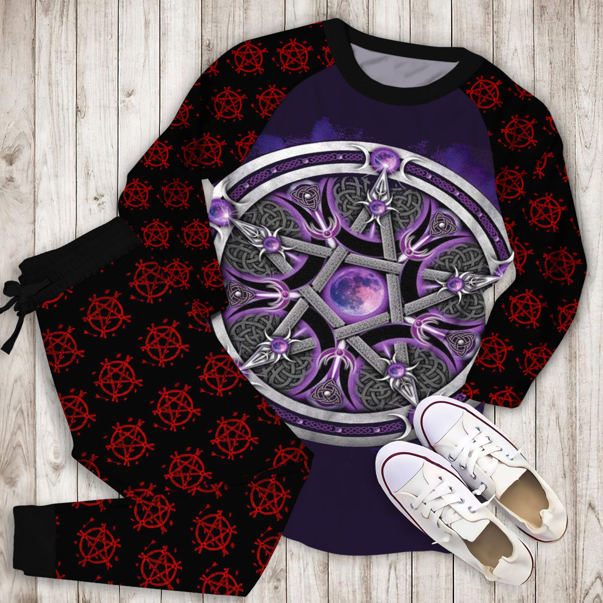 Wicca Pajama Set | Pajamas | Cotton Sleepwear Sets | Soft Long Sleeve Pjs | Raglan Shirt and Pants Set