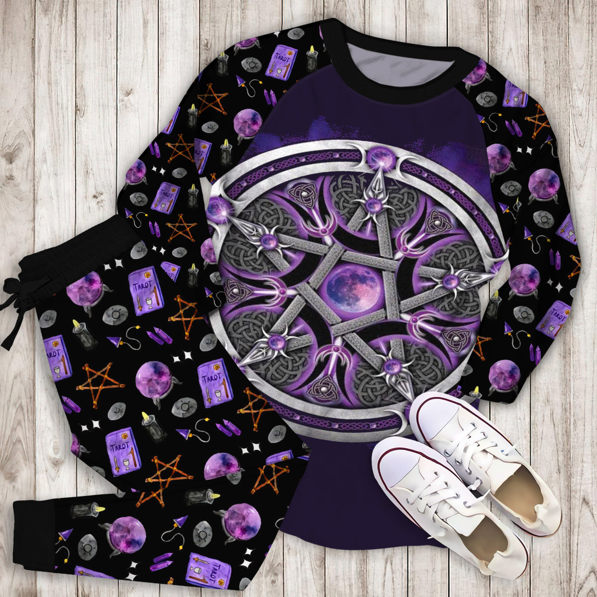 Wicca Pajama Set | Pajamas | Cotton Sleepwear Sets | Soft Long Sleeve Pjs | Raglan Shirt and Pants Set