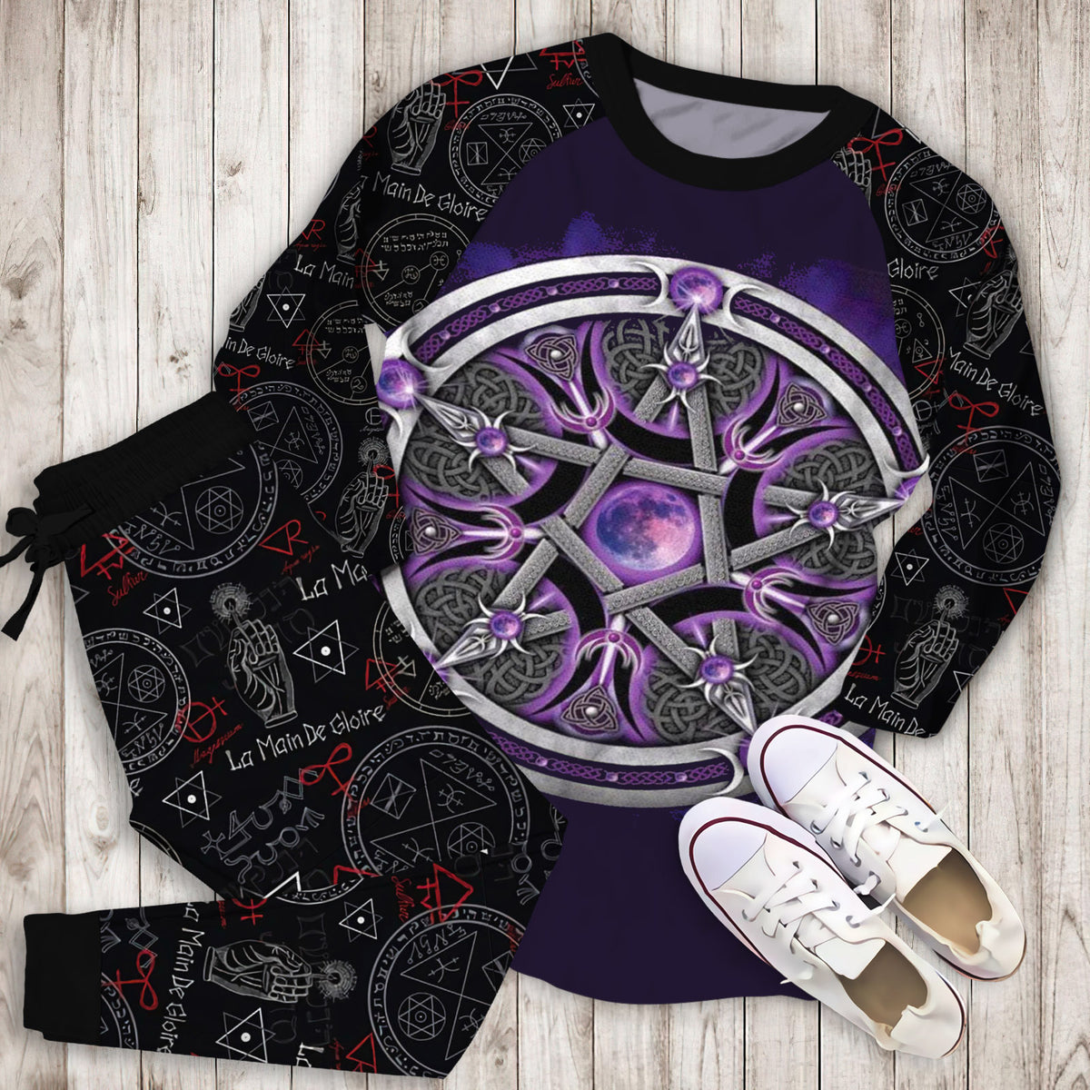 Wicca Pajama Set | Pajamas | Cotton Sleepwear Sets | Soft Long Sleeve Pjs | Raglan Shirt and Pants Set
