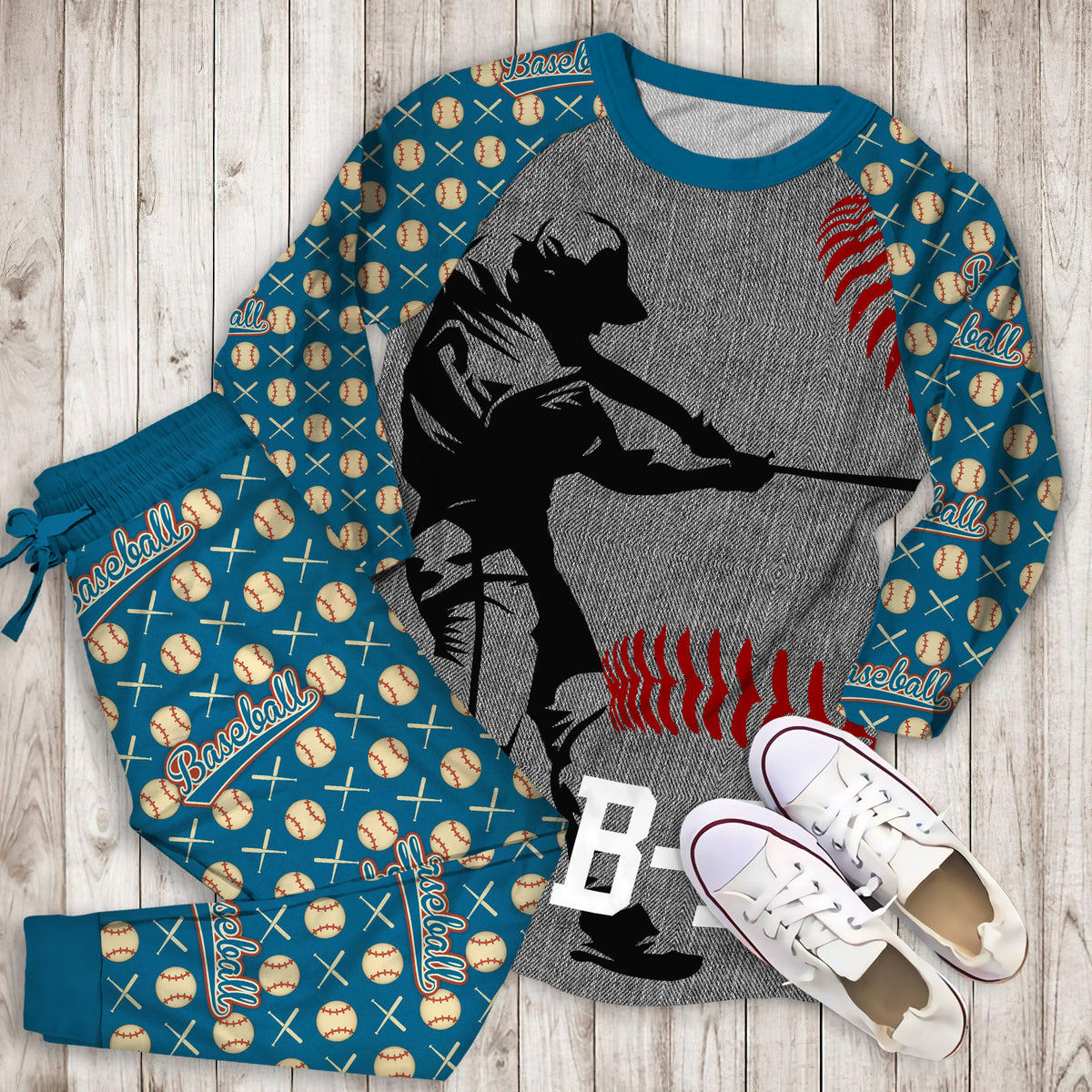 Baseball Custom Personalized Name Pajama Set | Pajamas | Cotton Sleepwear Sets | Soft Long Sleeve Pjs | Raglan Shirt and Pants Set