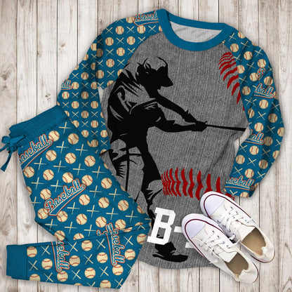 Baseball Custom Personalized Name Pajama Set | Pajamas | Cotton Sleepwear Sets | Soft Long Sleeve Pjs | Raglan Shirt and Pants Set