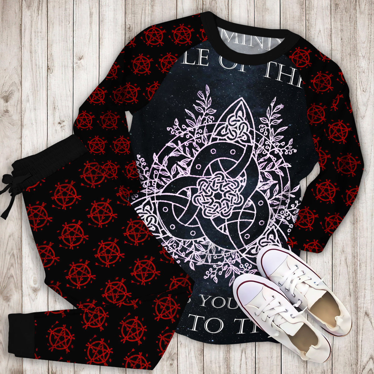Triquetra Wicca Pajama Set | Pajamas | Cotton Sleepwear Sets | Soft Long Sleeve Pjs | Raglan Shirt and Pants Set