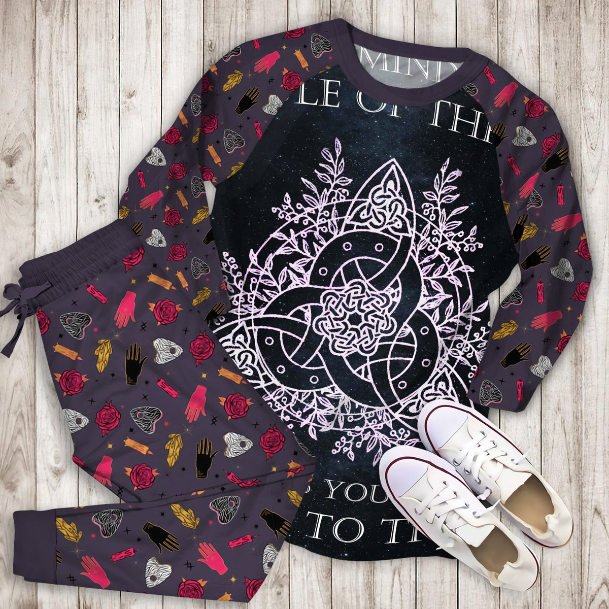 Triquetra Wicca Pajama Set | Pajamas | Cotton Sleepwear Sets | Soft Long Sleeve Pjs | Raglan Shirt and Pants Set