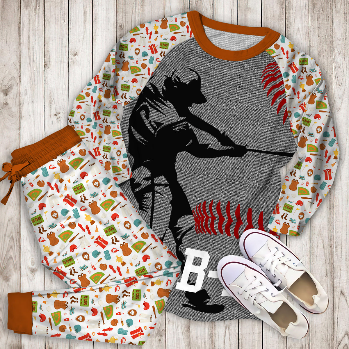 Baseball Custom Personalized Name Pajama Set | Pajamas | Cotton Sleepwear Sets | Soft Long Sleeve Pjs | Raglan Shirt and Pants Set