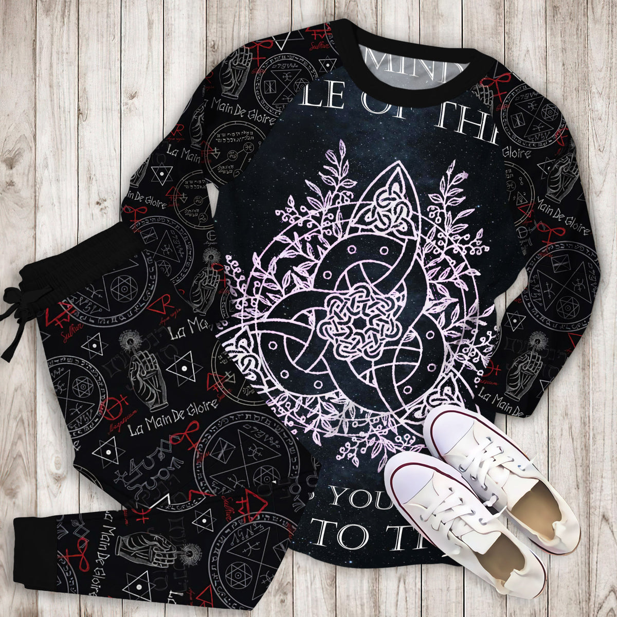 Triquetra Wicca Pajama Set | Pajamas | Cotton Sleepwear Sets | Soft Long Sleeve Pjs | Raglan Shirt and Pants Set