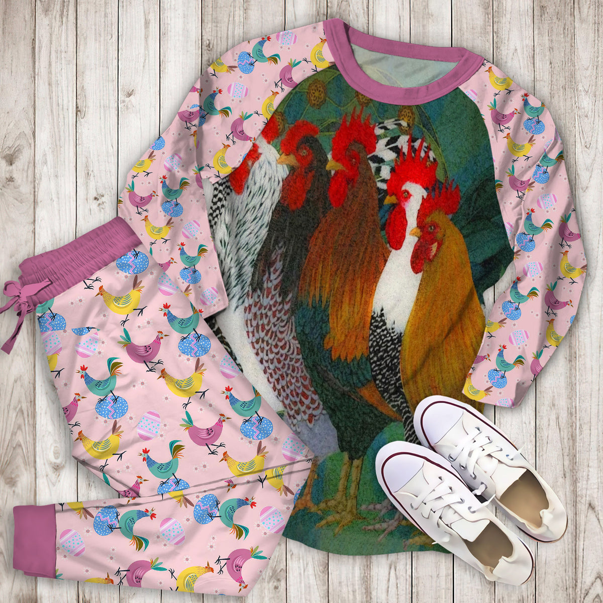 Chicken Pajama Set | Pajamas | Cotton Sleepwear Sets | Soft Long Sleeve Pjs | Raglan Shirt and Pants Set
