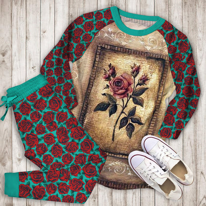 Rose Pajama Set | Pajamas | Cotton Sleepwear Sets | Soft Long Sleeve Pjs | Raglan Shirt and Pants Set