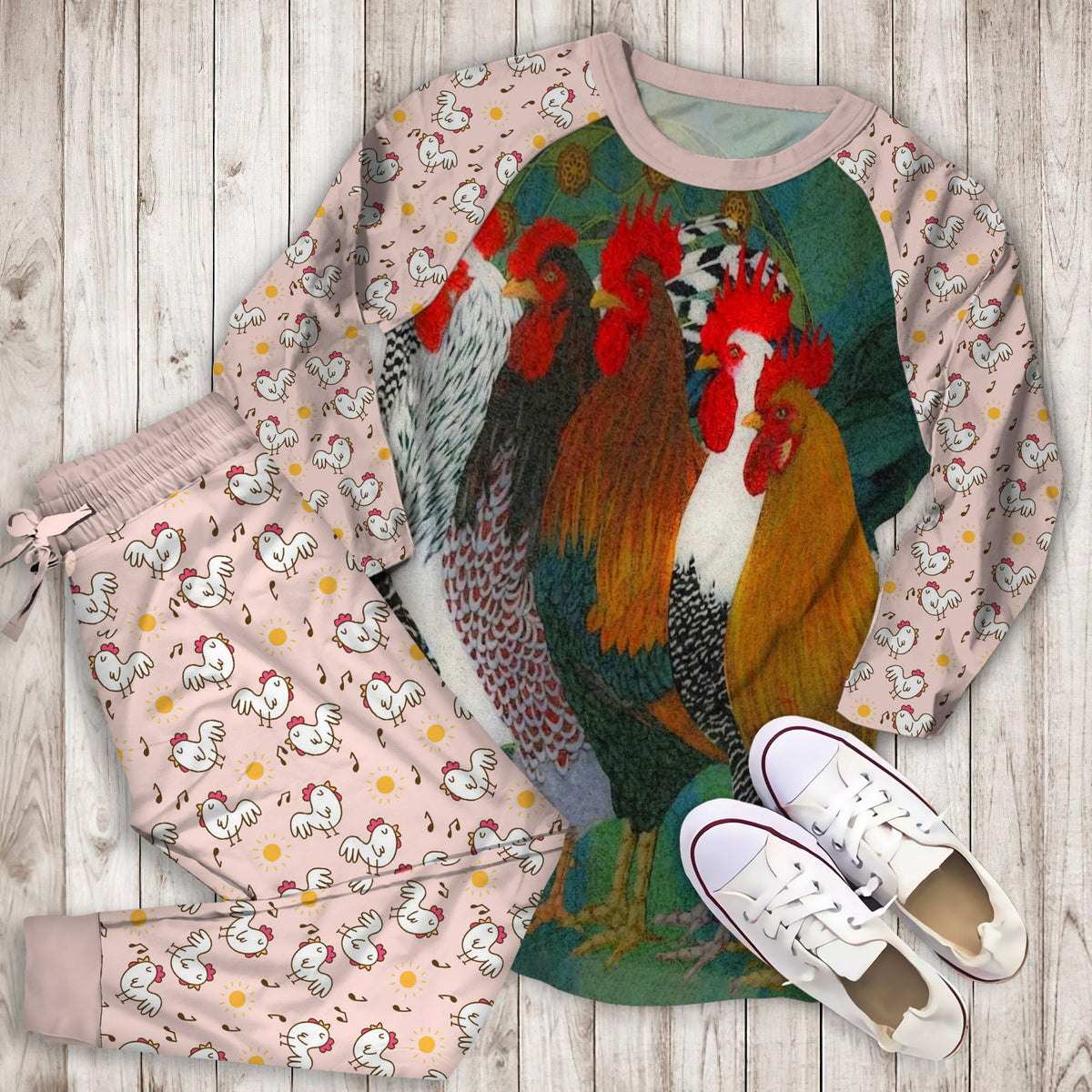 Chicken Pajama Set | Pajamas | Cotton Sleepwear Sets | Soft Long Sleeve Pjs | Raglan Shirt and Pants Set