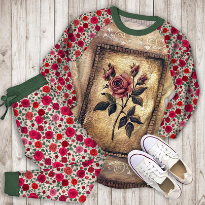 Rose Pajama Set | Pajamas | Cotton Sleepwear Sets | Soft Long Sleeve Pjs | Raglan Shirt and Pants Set