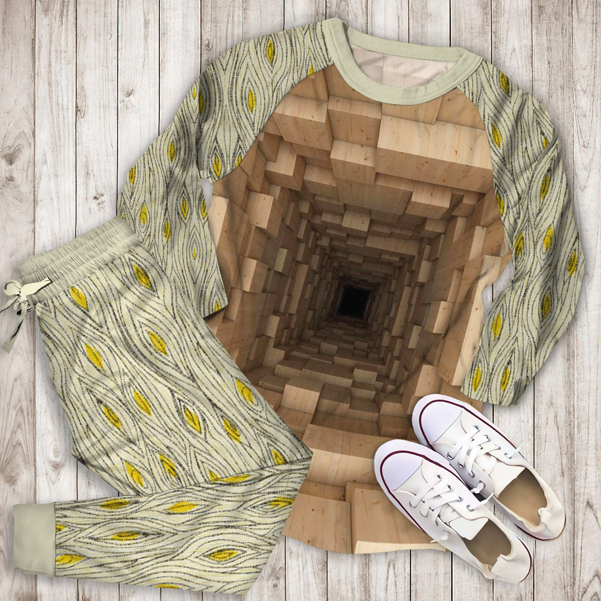 Wood Deep Hole Pajama Set | Pajamas | Cotton Sleepwear Sets | Soft Long Sleeve Pjs | Raglan Shirt and Pants Set