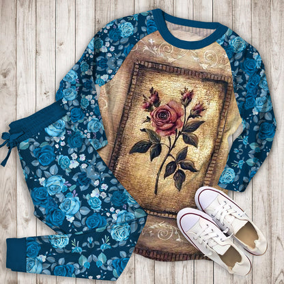 Rose Pajama Set | Pajamas | Cotton Sleepwear Sets | Soft Long Sleeve Pjs | Raglan Shirt and Pants Set