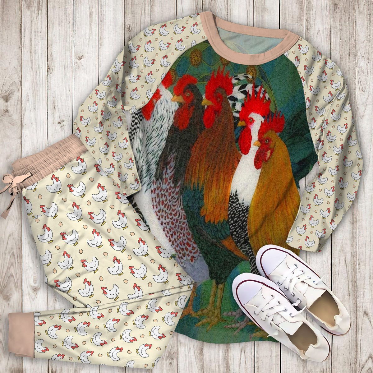 Chicken Pajama Set | Pajamas | Cotton Sleepwear Sets | Soft Long Sleeve Pjs | Raglan Shirt and Pants Set
