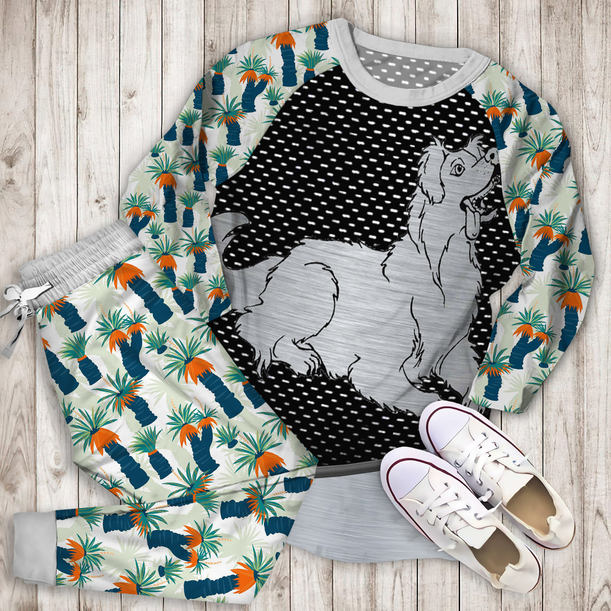 Australian Shepherd Silver Pajama Set | Pajamas | Cotton Sleepwear Sets | Soft Long Sleeve Pjs | Raglan Shirt and Pants Set