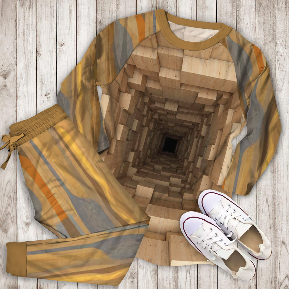 Wood Deep Hole Pajama Set | Pajamas | Cotton Sleepwear Sets | Soft Long Sleeve Pjs | Raglan Shirt and Pants Set